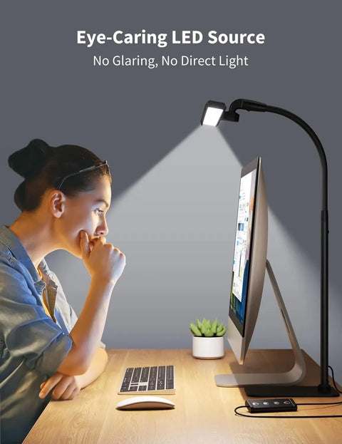 LED Desk Lamps for Home Office Tall Desk Light with Base Flexible Gosseneck Adjustable Height 5-Level Dimmable Brightness