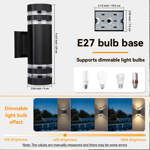 Wall Lamp Outdoor led Lights Waterproof up Down Decor Garden Lights IP65 110V 220V Outdoor Wall Light with 2PCS E27 Bulbs