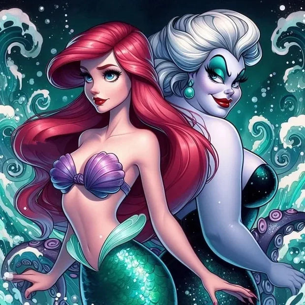 Princess and Villain Disney DIY Diamond Painting Kits Mermaid Evil Queen Cartoon Embroidery Mosaic Cross Stitch Home Decor Gift