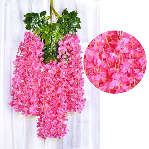 12pcs Wisteria Artificial Flowers Vine Wreath Wedding Arch Decoration Leaf Rattan Trailing Silk Flower Ivy Wall Decor Plants