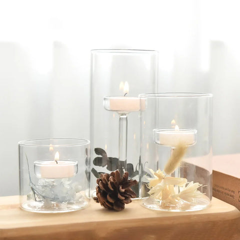 Transparent Glass Candlestick Home Oil Lamp Windproof Candle Holders Cup Cover Table Decor Restaurant Hotel Dining Decorations