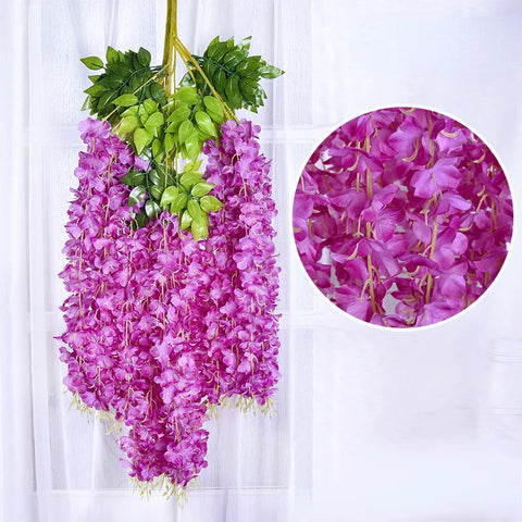 12pcs Wisteria Artificial Flowers Vine Wreath Wedding Arch Decoration Leaf Rattan Trailing Silk Flower Ivy Wall Decor Plants