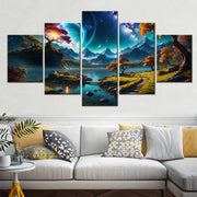 5 Pieces Canvas Wall Arts Wall Arts Poster Painting Nature Starry Sky Landscape Wallpaper Home Decor Picture Print Living Room