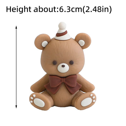 Bear Cake Topper Blowing Candles Bear Beige Brown Balls Gift Boxes for Kids Happy Birthday Cake Toppers Ins Style Cake Deoration