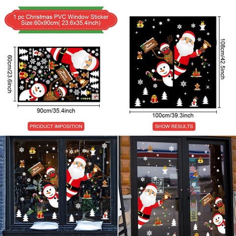 Christmas Window Stickers Merry Christmas Decorations for Home 2024 Christmas Wall Sticker Kids Room New Year Decoration 2025