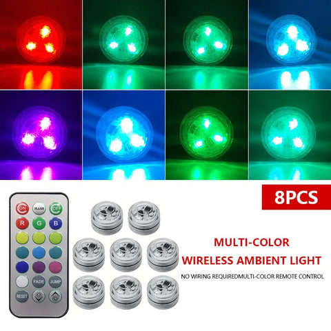 LED Car Interior Ambient Light Decoration Wireless Adhesive Bicycle Tail Light Auto Roof Atmosphere Lamp Diamond Diving Light