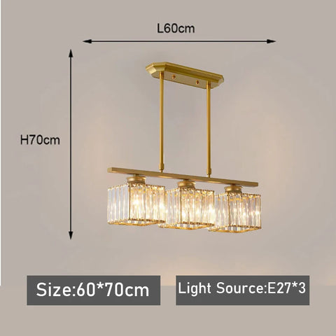 Nordic Modern Luxury Crystal Chandelier Three-Head Restaurant Light for Bar Living Room Hanging Light Fixture