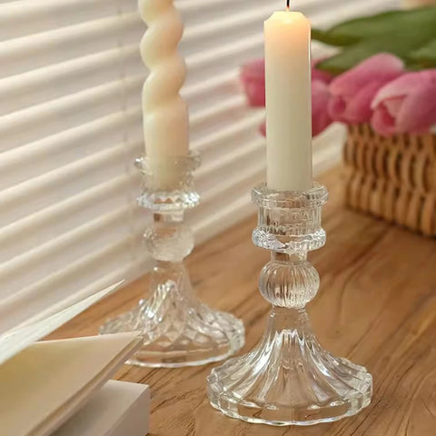 Retro transparent glass pole candle holder DIY home hotel candlelight dinner wedding photography props