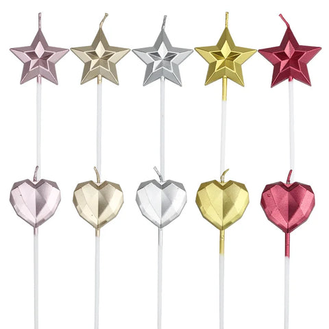 Cute Birthday Cake Candle Diamond Heart Star Shape Candles Creative 3D Lovely Cupcake Candle Children's Party Decoration
