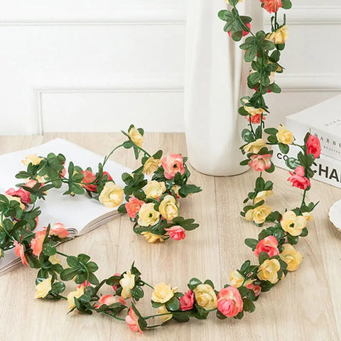 250CM Rose Artificial Flowers Christmas Garland for Home Room Wedding Decoration Spring Arch DIY Fake Plant Vine Autumn Garden