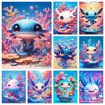 Cartoon Animation Axolotl Adventures  5D  Diamond Painting Cute Adventure Creatures DIY Mosaic Embroidery Cross Stitch
