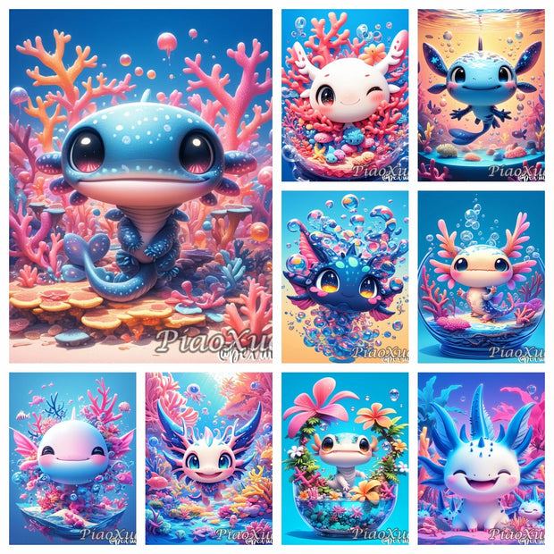 Cartoon Animation Axolotl Adventures  5D  Diamond Painting Cute Adventure Creatures DIY Mosaic Embroidery Cross Stitch