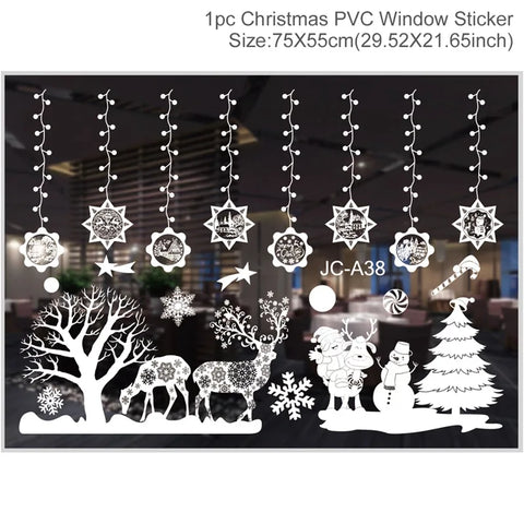 Christmas Window Stickers Merry Christmas Decorations for Home 2024 Christmas Wall Sticker Kids Room New Year Decoration 2025