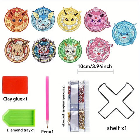 6/8/9/12pcs DIY Pokémon Diamond Painting Cousters Cute Cartoon Rhinestones Art Mosaic Cup Pad Table Placemat Home Decor Gift
