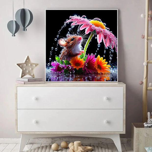Huacan DIY Diamond Painting Animal Mouse Kits Full Round Square Diamond Embroidery Flower Funny Home Decor Handmade Gift
