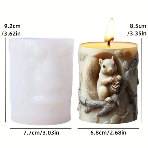 Bear hug jar relief cylindrical candle silicone mold cute squatting Rabbit Squirrel resin mould bee flower cement gypsum molds