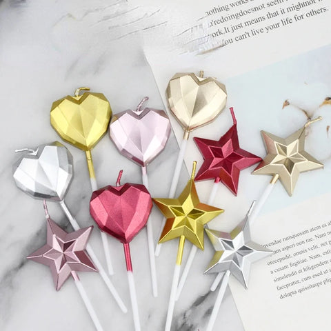 Cute Birthday Cake Candle Diamond Heart Star Shape Candles Creative 3D Lovely Cupcake Candle Children's Party Decoration