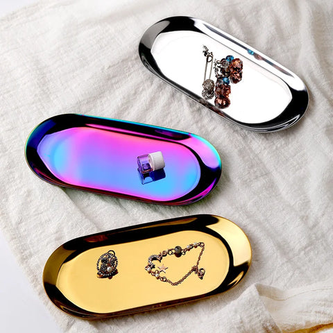 Modern Simple Metal Stainless Steel Storage Tray Jewelry Display Tray Shooting Props Trinkets Display Box Multi-functional