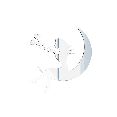 3d Girl On Moon Mirror Stickers Valentine'S Day Wallpaper Acrylic Waterproof Self-Adhesive Paper Wall Stickers For Living Room