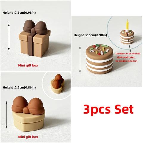 Bear Cake Topper Blowing Candles Bear Beige Brown Balls Gift Boxes for Kids Happy Birthday Cake Toppers Ins Style Cake Deoration