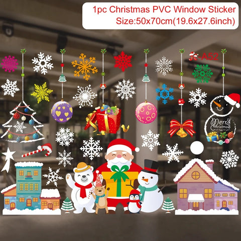 Christmas Window Stickers Merry Christmas Decorations for Home 2024 Christmas Wall Sticker Kids Room New Year Decoration 2025