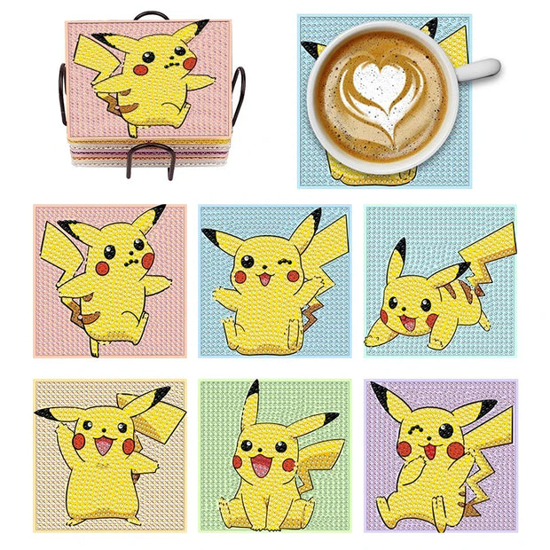 6/8/9/12pcs DIY Pokémon Diamond Painting Cousters Cute Cartoon Rhinestones Art Mosaic Cup Pad Table Placemat Home Decor Gift