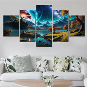 5 Pieces Canvas Wall Arts Wall Arts Poster Painting Nature Starry Sky Landscape Wallpaper Home Decor Picture Print Living Room