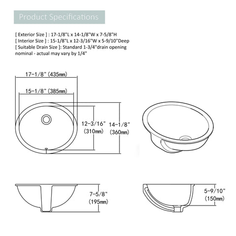 MEJE Undermount Oval Bathroom Sink, Ceramic White Vanity Top Sink with Overflow