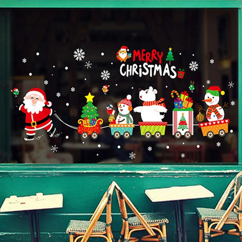 Christmas Window Stickers Merry Christmas Decorations for Home 2024 Christmas Wall Sticker Kids Room New Year Decoration 2025