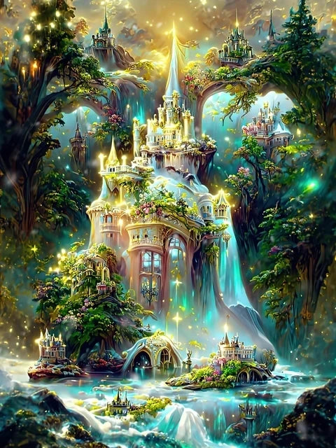 Embroidery Fantasy Castle in the Forest Full 120 Colors AB Fairy Dust Diamond Painting Needleworks Cross stitch Kits Home Decor