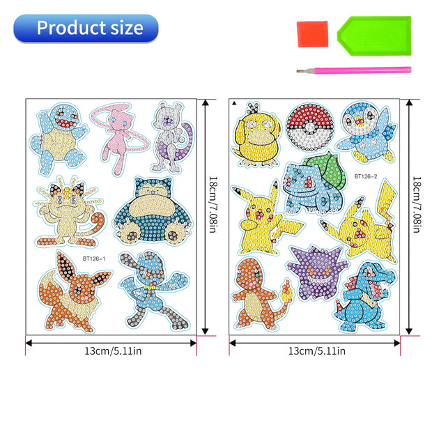 5D Diamond Painting Stickers Cartoon Game Pokemon Pikachu  DIY Casual Stickers Handmade Lovers School Bag Decoration Paintings