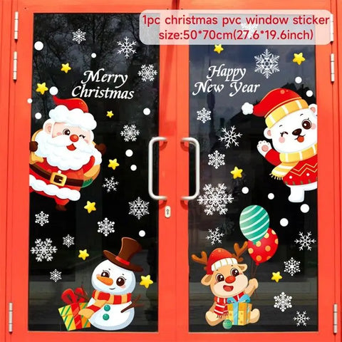 Christmas Window Stickers Merry Christmas Decorations for Home 2024 Christmas Wall Sticker Kids Room New Year Decoration 2025