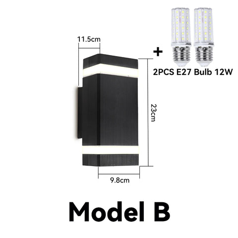 Wall Lamp Outdoor led Lights Waterproof up Down Decor Garden Lights IP65 110V 220V Outdoor Wall Light with 2PCS E27 Bulbs