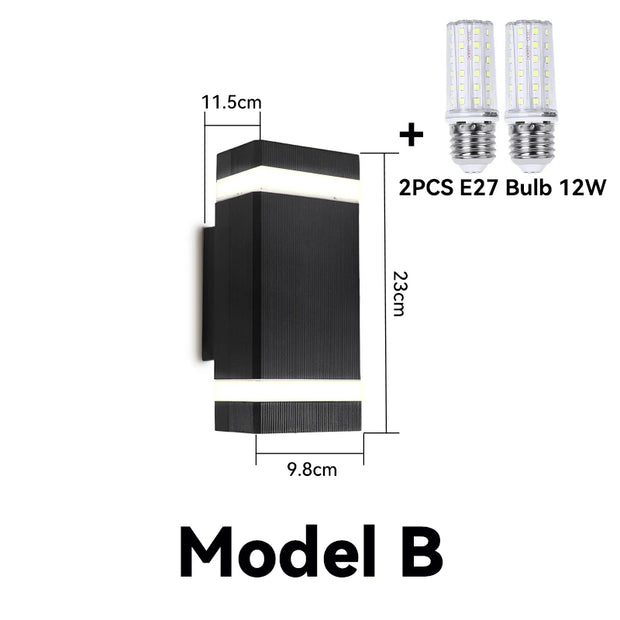Wall Lamp Outdoor led Lights Waterproof up Down Decor Garden Lights IP65 110V 220V Outdoor Wall Light with 2PCS E27 Bulbs