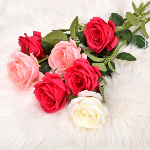 1pc Beautiful Silk Single Artificial Rose Flowers Wedding Home Table Decor Arrange Fake Red Rose Plant Valentine's Day Presents