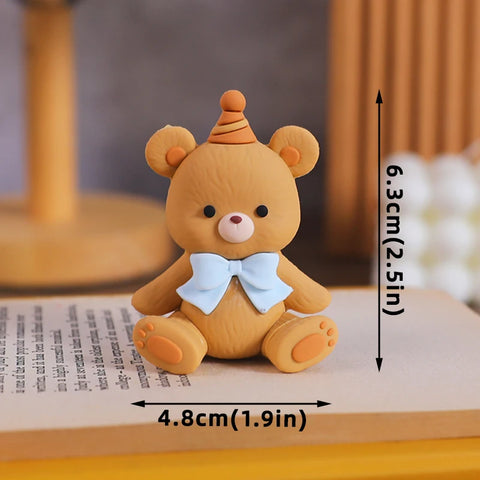 Bear Cake Topper Blowing Candles Bear Beige Brown Balls Gift Boxes for Kids Happy Birthday Cake Toppers Ins Style Cake Deoration