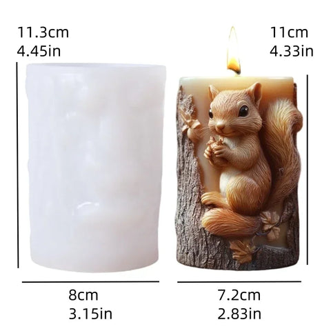 Bear hug jar relief cylindrical candle silicone mold cute squatting Rabbit Squirrel resin mould bee flower cement gypsum molds