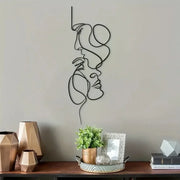 New Metal Wall Art Minimalist - Facial Line Wall Decor, Abstract Black Iron Sculpture for Modern Home Hanging Decor