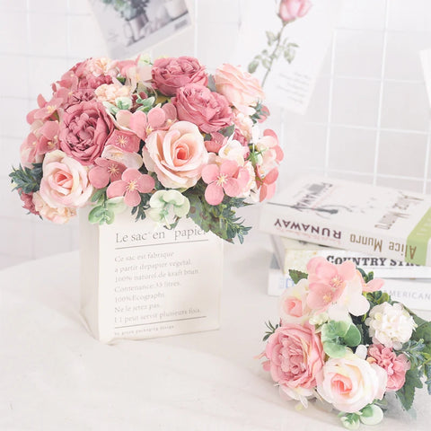 7 Heads Silk Peony Artificial Flower Hydrangea For Room Home Decoration Wedding Bride Bouquet Rose False Table Plant Accessories