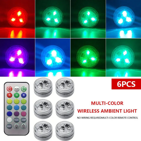 LED Car Interior Ambient Light Decoration Wireless Adhesive Bicycle Tail Light Auto Roof Atmosphere Lamp Diamond Diving Light