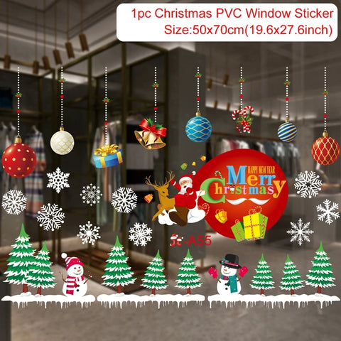 Christmas Window Stickers Merry Christmas Decorations for Home 2024 Christmas Wall Sticker Kids Room New Year Decoration 2025