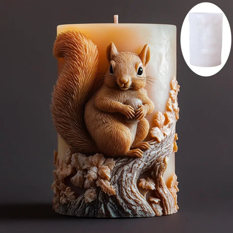 Bear hug jar relief cylindrical candle silicone mold cute squatting Rabbit Squirrel resin mould bee flower cement gypsum molds