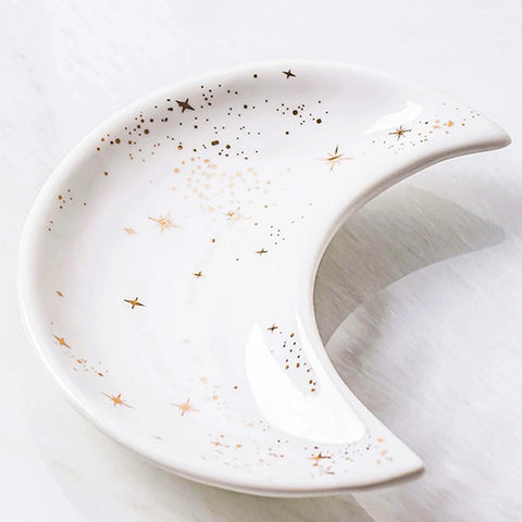 Nordic Ceramic Moon Shape Small Jewelry Dish Earrings Necklace Ring Storage Plates Fruit Dessert Display Bowl Decoration Trays