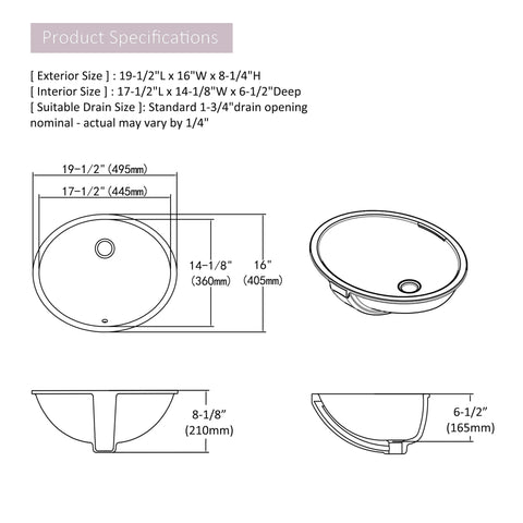 MEJE Undermount Oval Bathroom Sink, Ceramic White Vanity Top Sink with Overflow