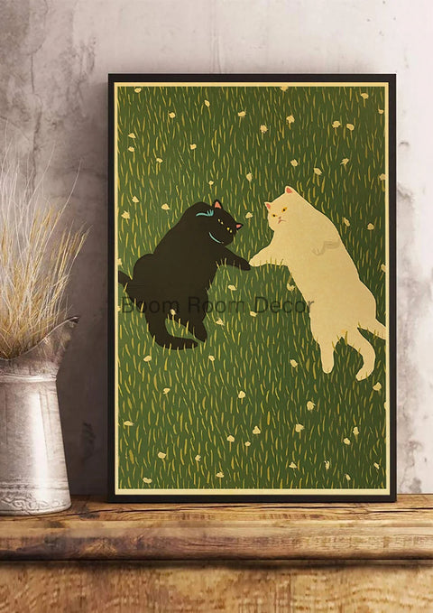 Fun And Cute Lover Cat Paper Poster Graffiti Picture Retro Personality Paper Wall Sticker Retro Bar Cafe Home Room Gift Decor