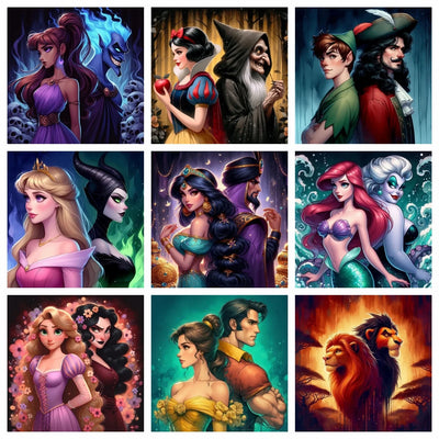 Princess and Villain Disney DIY Diamond Painting Kits Mermaid Evil Queen Cartoon Embroidery Mosaic Cross Stitch Home Decor Gift