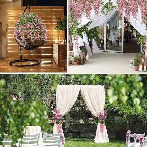 12pcs Wisteria Artificial Flowers Vine Wreath Wedding Arch Decoration Leaf Rattan Trailing Silk Flower Ivy Wall Decor Plants