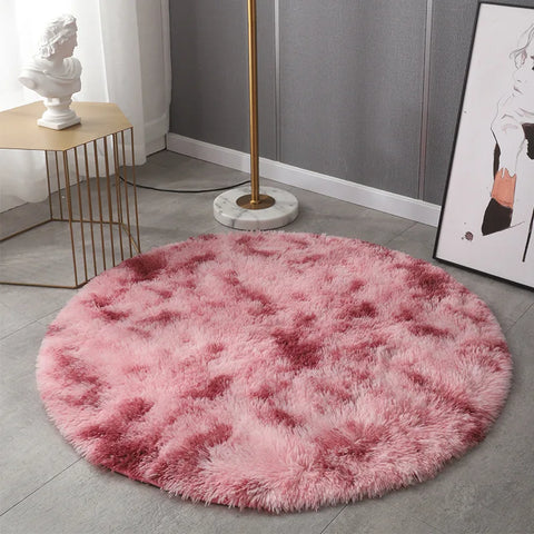 High Quality Round Faux Sheepskin Rug Super Soft Plush Tie-Dye Rug Warm Fluffy Cushion Suitable for Children's Bedroom