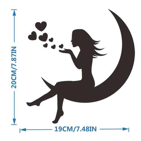 3d Girl On Moon Mirror Stickers Valentine'S Day Wallpaper Acrylic Waterproof Self-Adhesive Paper Wall Stickers For Living Room