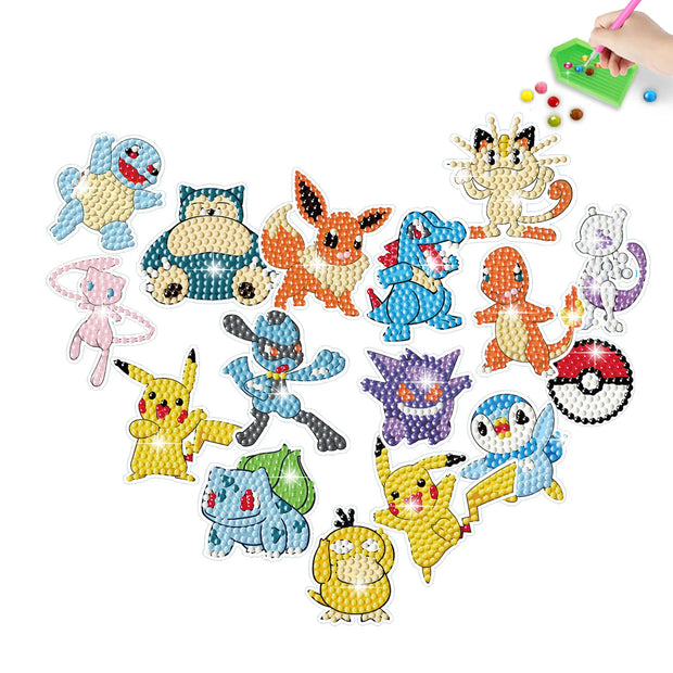 5D Diamond Painting Stickers Cartoon Game Pokemon Pikachu  DIY Casual Stickers Handmade Lovers School Bag Decoration Paintings